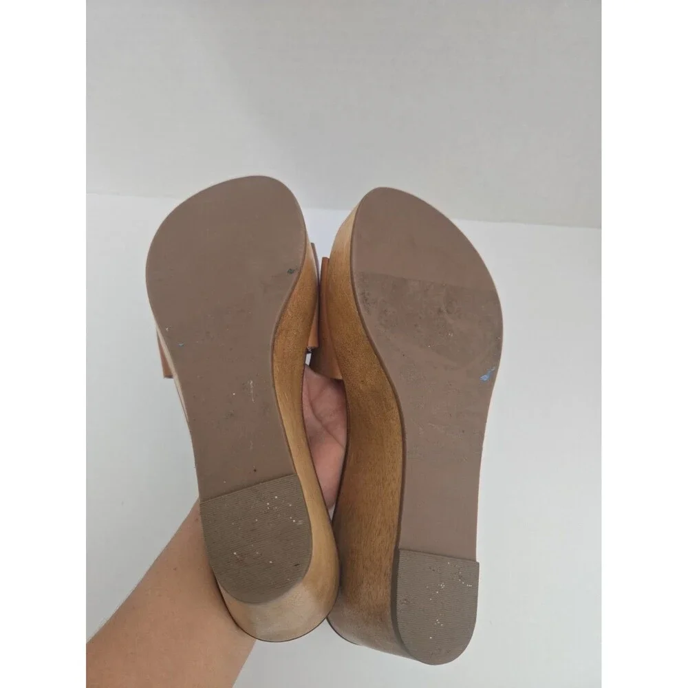 Tory Burch ines brown leather Wedge platform Slide Sandals Women’s Size 6-1/2M